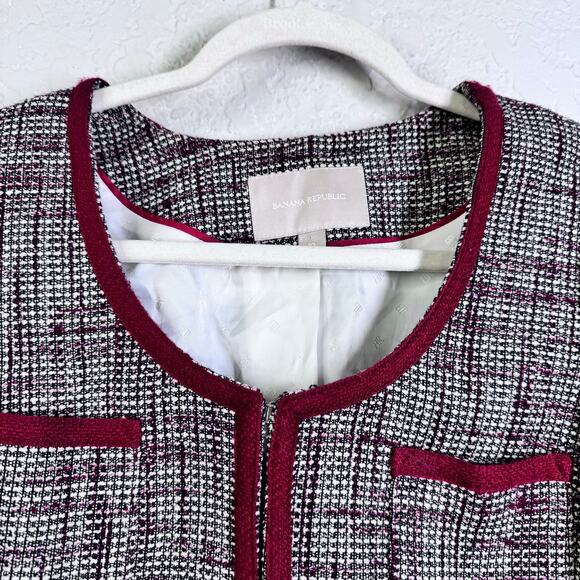 BANANA REPUBLIC Blazer 10 Tweed Single Neck Closure Open Front Satin Lined - Picture 4 of 13